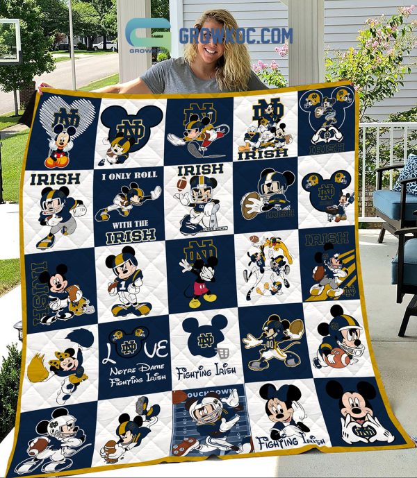 Notre Dame Fighting Irish NCAA Mickey Disney Fleece Blanket Quilt