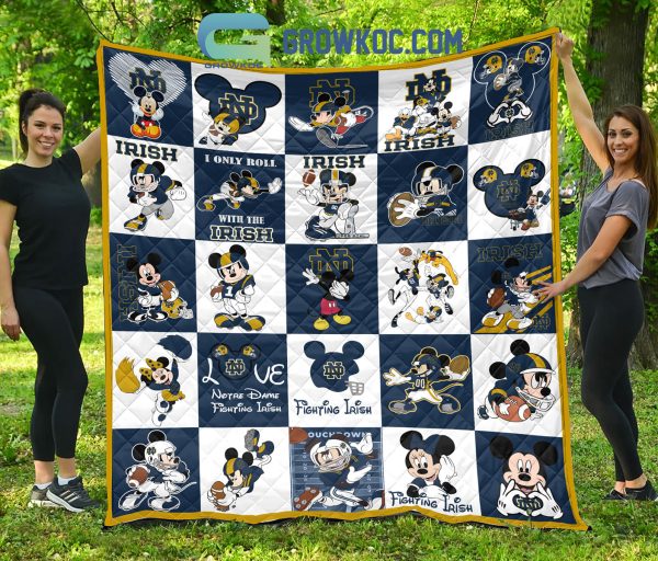 Notre Dame Fighting Irish NCAA Mickey Disney Fleece Blanket Quilt