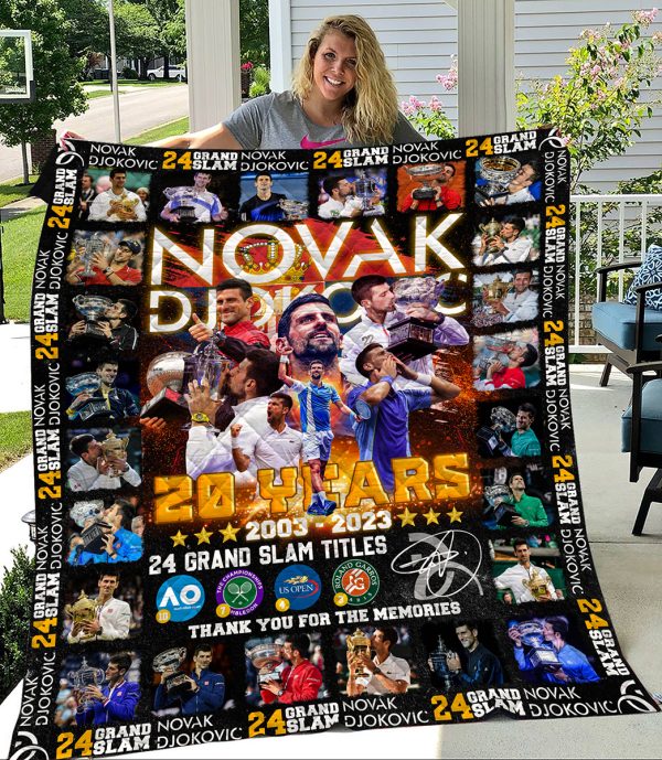 Novak Djokovic 20 Years 2003 2023 24 Grand Slam Titles Memories Fleece Blanket Quilt