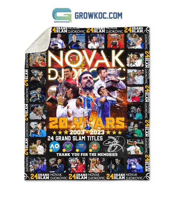 Novak Djokovic 20 Years 2003 2023 24 Grand Slam Titles Memories Fleece Blanket Quilt