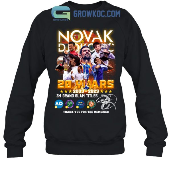 Novak Djokovic 20 Years 2003 2023 24 Grand Slam Titles Memories Shirt Hoodie Sweater