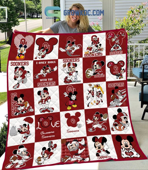Oklahoma Sooners NCAA Mickey Disney Fleece Blanket Quilt