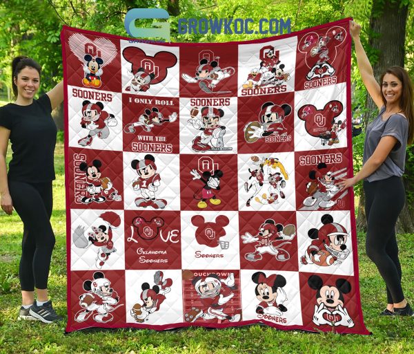 Oklahoma Sooners NCAA Mickey Disney Fleece Blanket Quilt