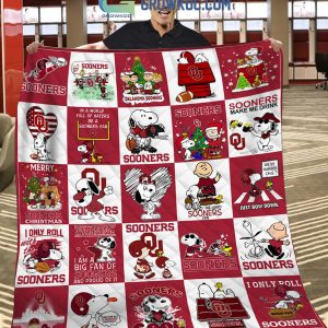 Oklahoma Sooners NCAA Snoopy Peanuts Die Hard Fan Christmas Fleece Blanket Quilt