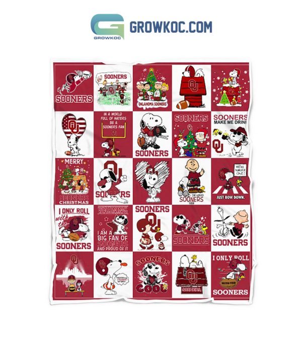 Oklahoma Sooners NCAA Snoopy Peanuts Die Hard Fan Christmas Fleece Blanket Quilt