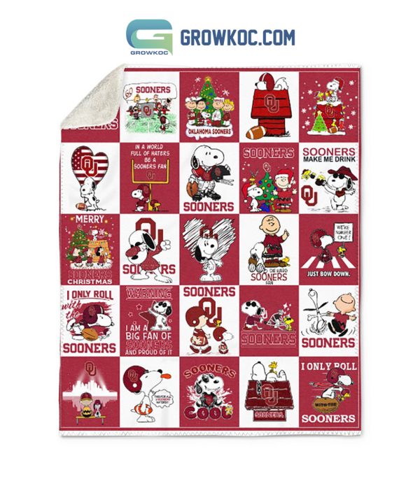 Oklahoma Sooners NCAA Snoopy Peanuts Die Hard Fan Christmas Fleece Blanket Quilt