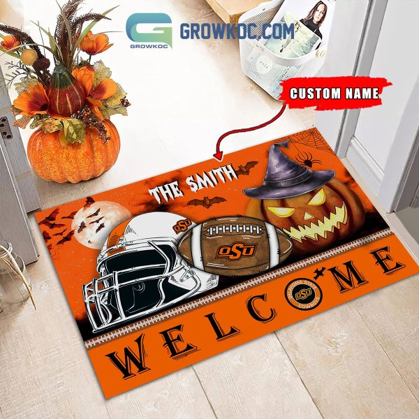 Oklahoma State Cowboys NCAA Football Welcome Halloween Personalized Doormat