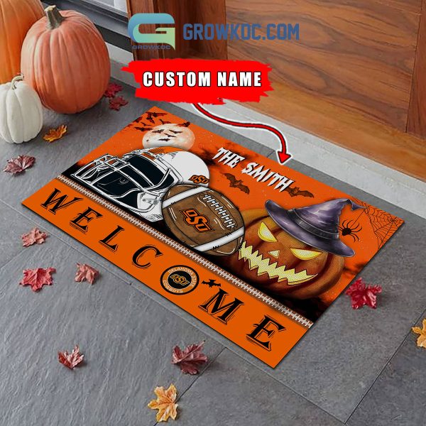 Oklahoma State Cowboys NCAA Football Welcome Halloween Personalized Doormat