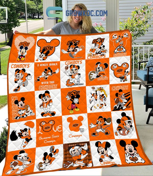 Oklahoma State Cowboys NCAA Mickey Disney Fleece Blanket Quilt