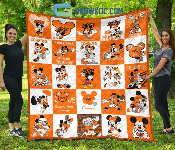 Oklahoma State Cowboys NCAA Mickey Disney Fleece Blanket Quilt