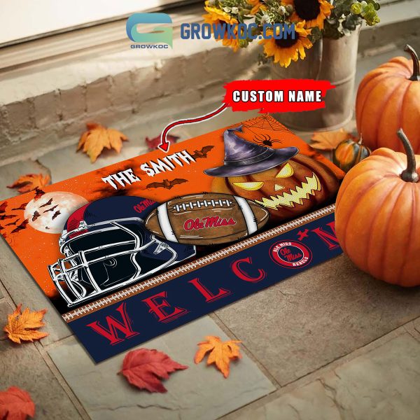 Ole Miss Rebels NCAA Football Welcome Halloween Personalized Doormat