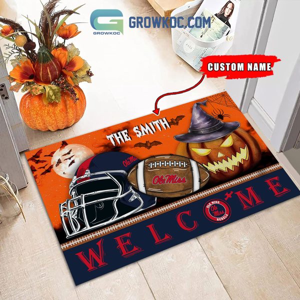 Ole Miss Rebels NCAA Football Welcome Halloween Personalized Doormat