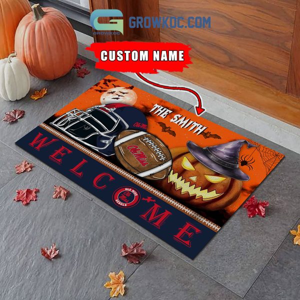 Ole Miss Rebels NCAA Football Welcome Halloween Personalized Doormat