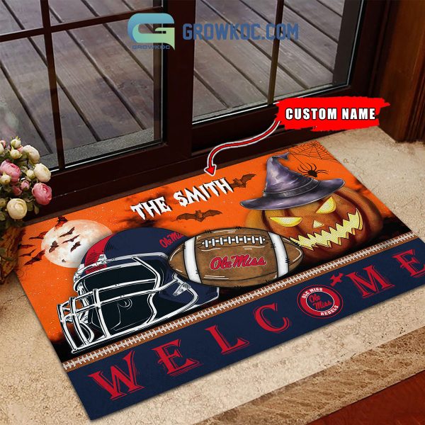 Ole Miss Rebels NCAA Football Welcome Halloween Personalized Doormat