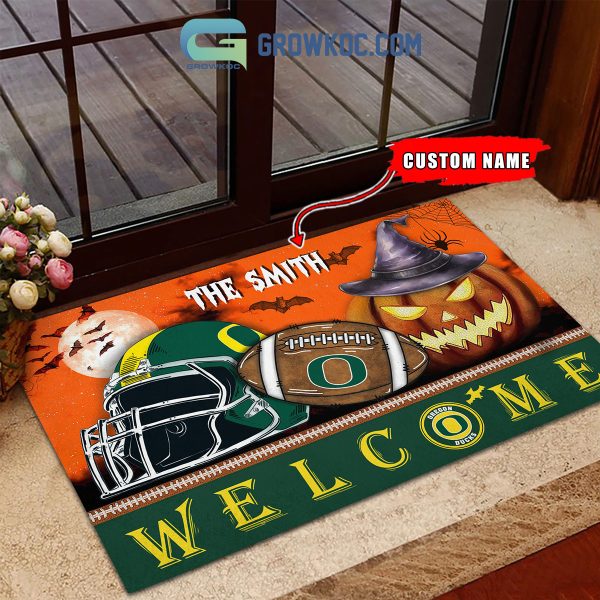 Oregon Ducks NCAA Football Welcome Halloween Personalized Doormat