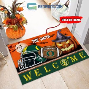 Oregon Ducks NCAA Football Welcome Halloween Personalized Doormat