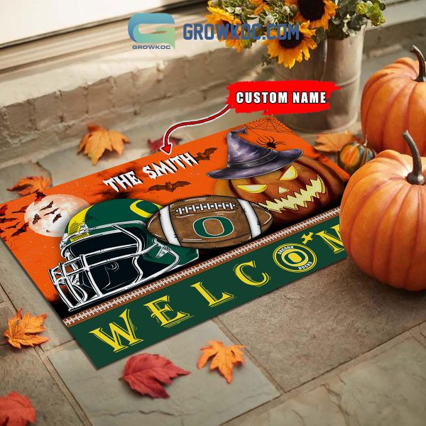 Oregon Ducks NCAA Football Welcome Halloween Personalized Doormat