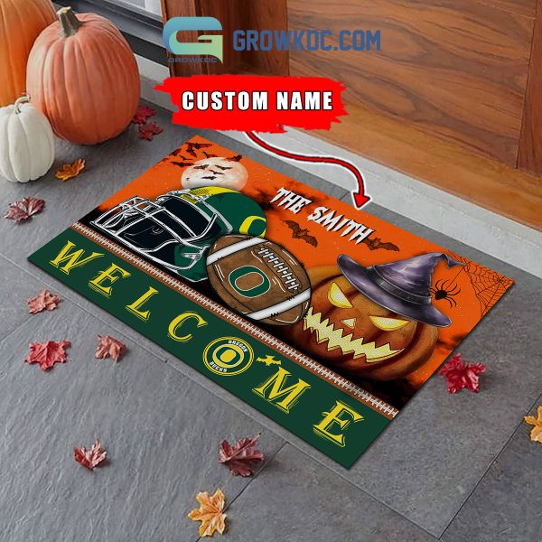 Oregon Ducks NCAA Football Welcome Halloween Personalized Doormat