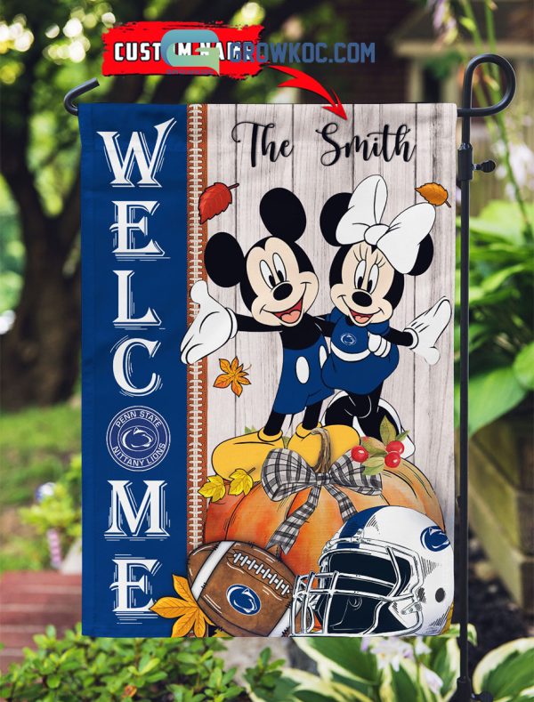 Penn State Nittany Lions NCAA Disney Mickey Minnie Welcome Fall Pumpkin Personalized House Garden Flag