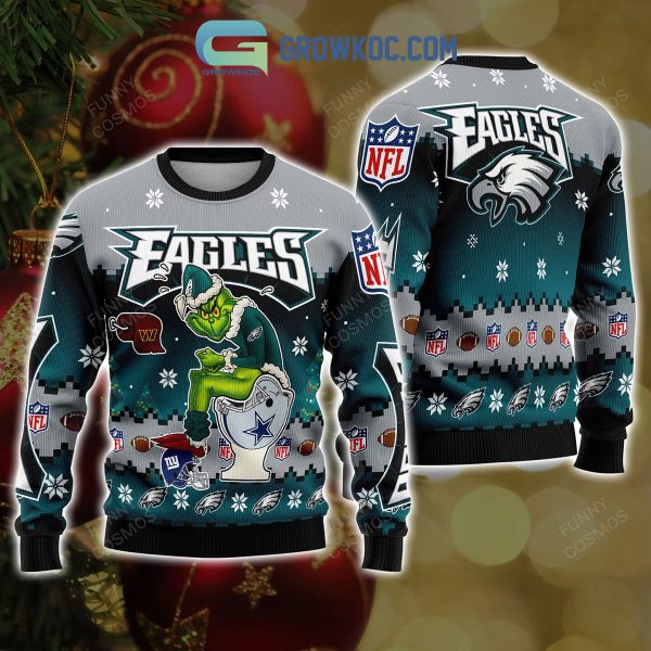 Philadelphia Eagles Grinch Toilet Redskins Cowboys NY Giants Christmas Ugly Sweater