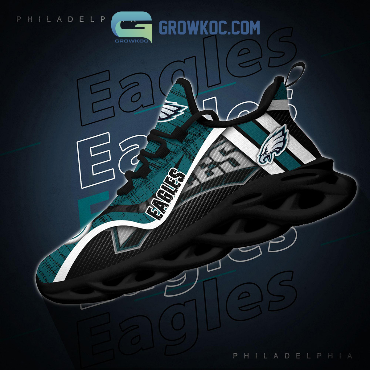 Philadelphia Eagles NFL Clunky Sneakers Max Soul Shoes - Growkoc