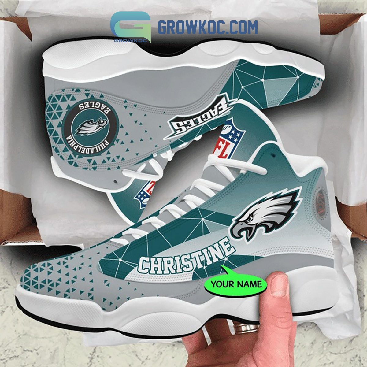 Philadelphia Eagles NFL Personalized Air Jordan 13 Sport Shoes - Growkoc