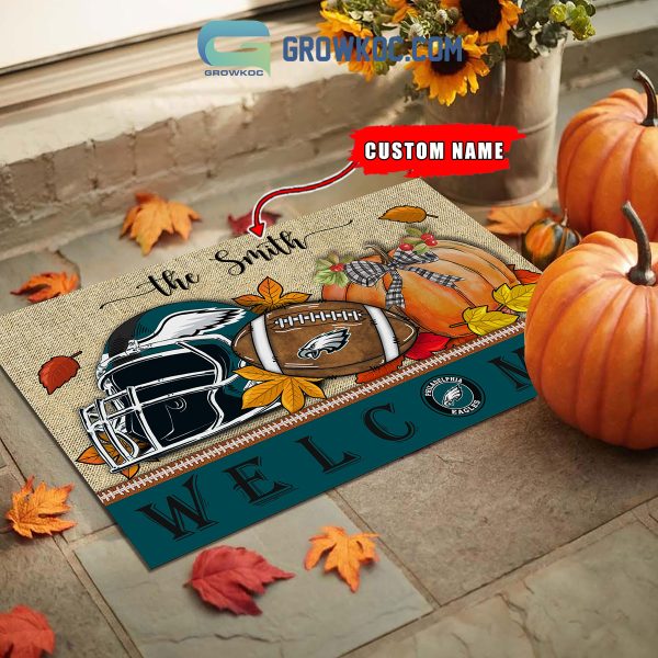 Philadelphia Eagles NFL Welcome Fall Pumpkin Personalized Doormat