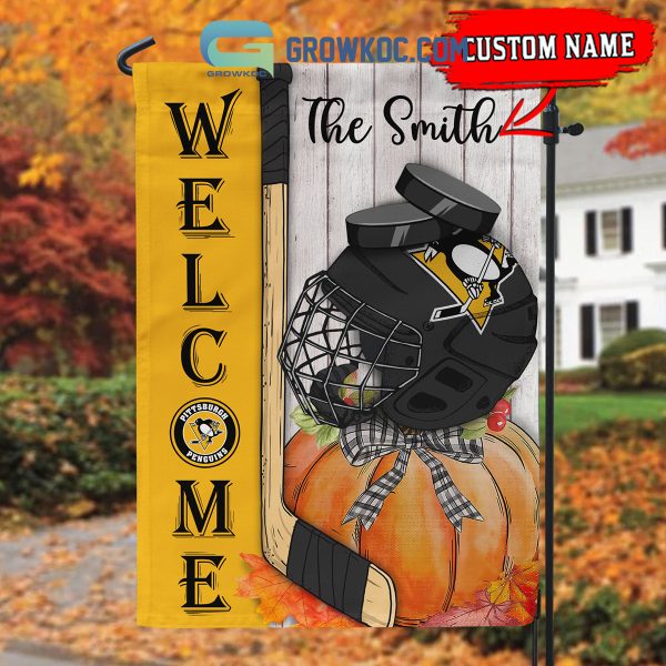 Pittsburgh Penguins NHL Welcome Fall Pumpkin Personalized House Garden Flag