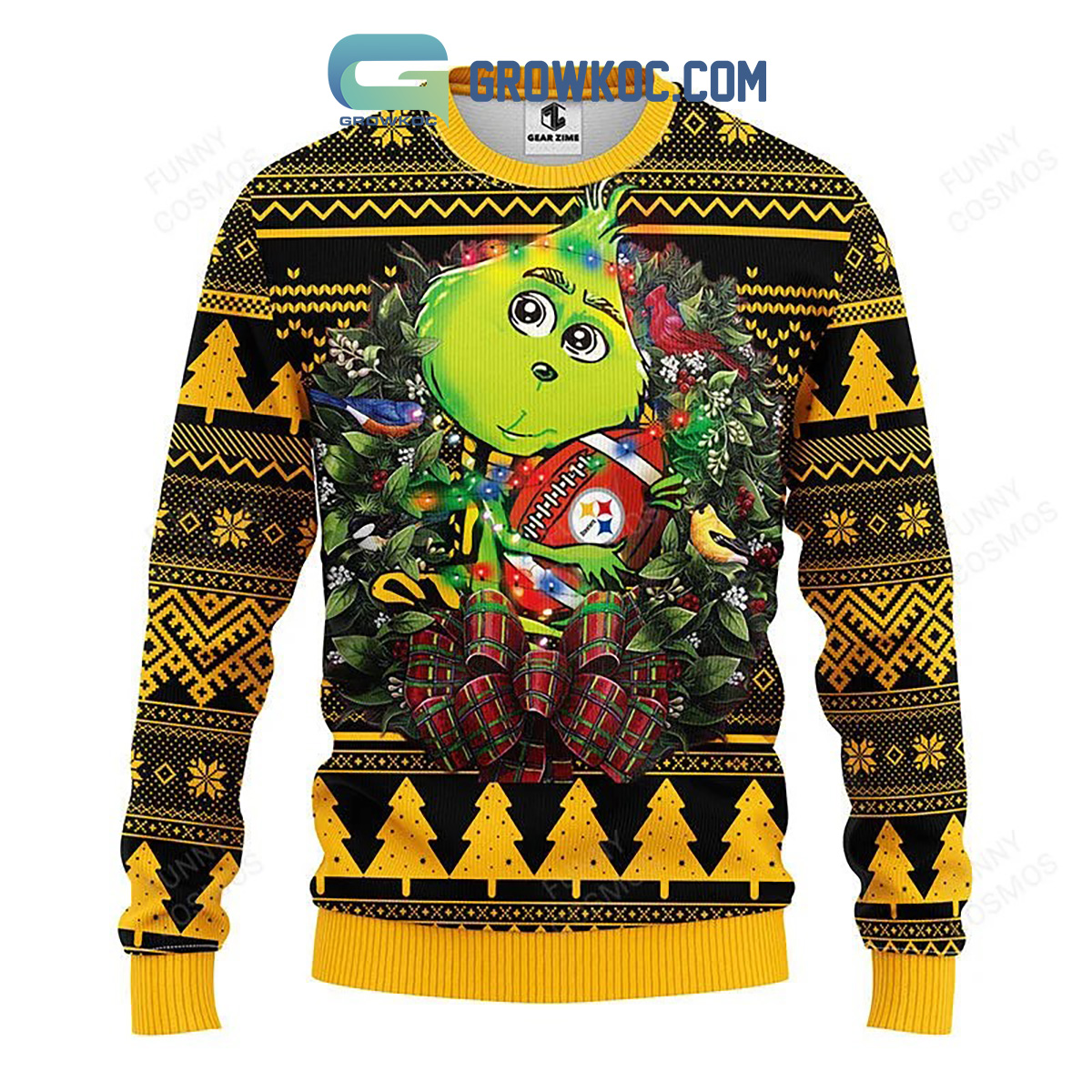 Pittsburgh Steelers Grinch Hug Christmas Ugly Sweater - Growkoc