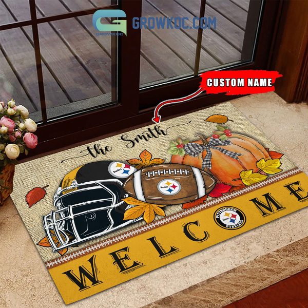 Pittsburgh Steelers NFL Welcome Fall Pumpkin Personalized Doormat