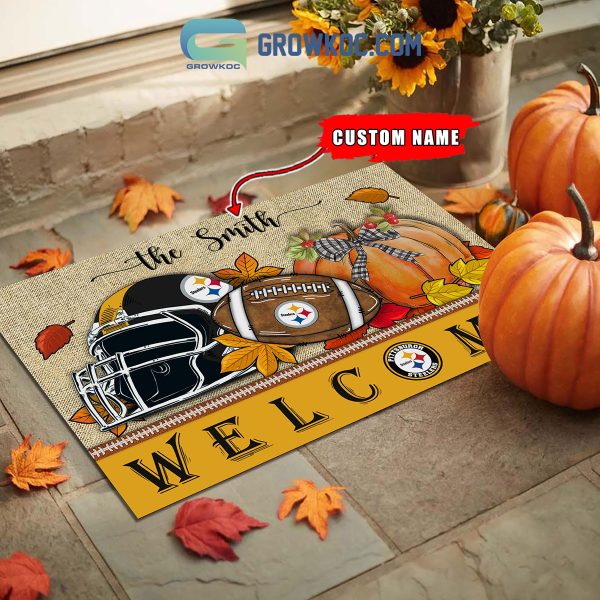 Pittsburgh Steelers NFL Welcome Fall Pumpkin Personalized Doormat