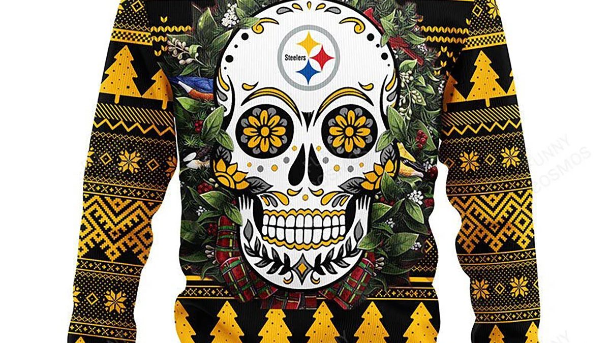 Pittsburgh Steelers Skull Flower Ugly Christmas Ugly Sweater - Growkoc