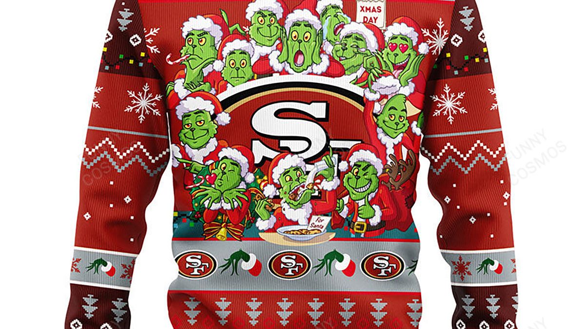 NFL San Francisco 49ers Cute 12 Grinch Face Xmas Day Ugly