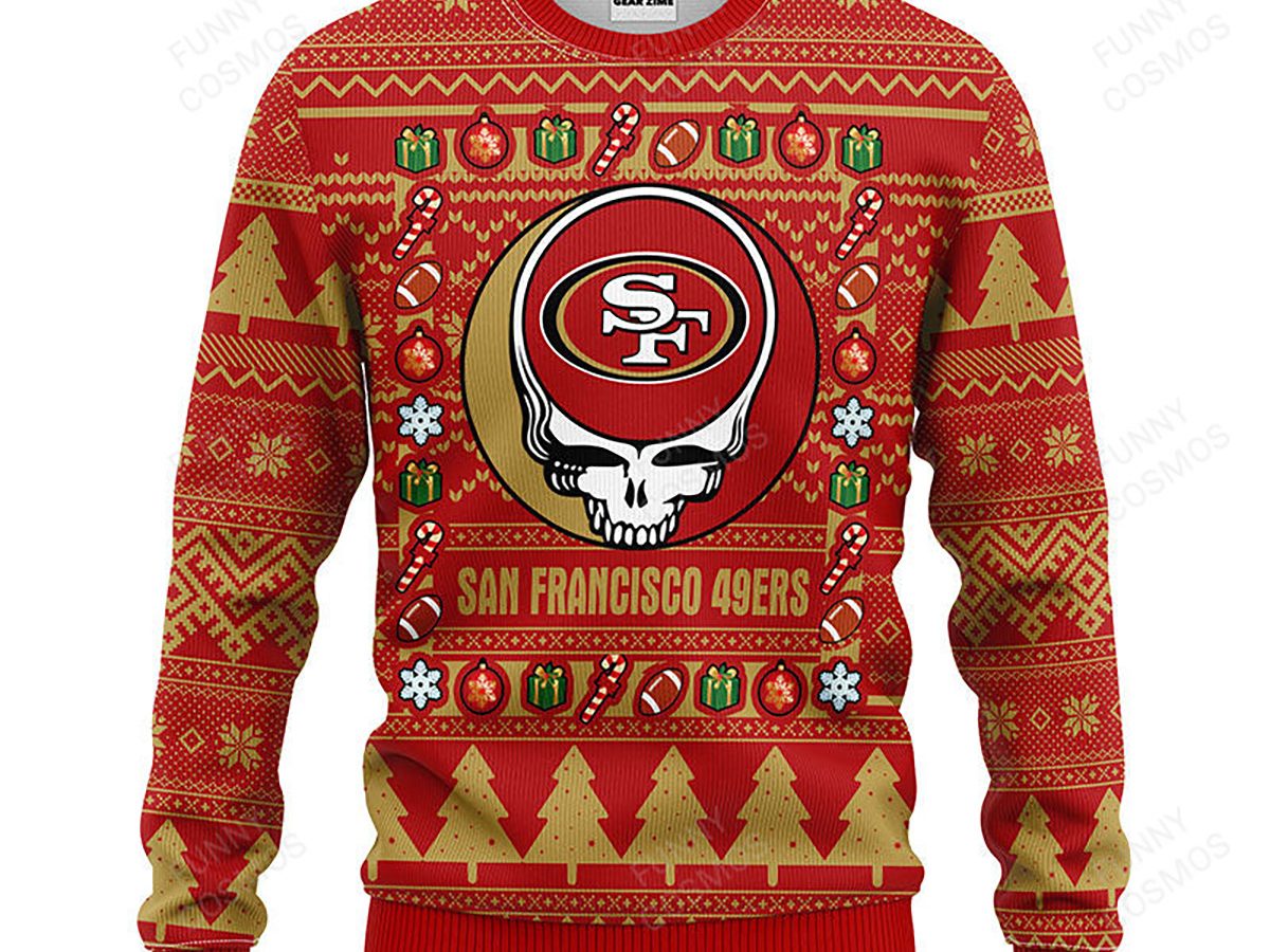 San Francisco 49ers Grateful Dead Skull And Bears Ugly Sweater - T