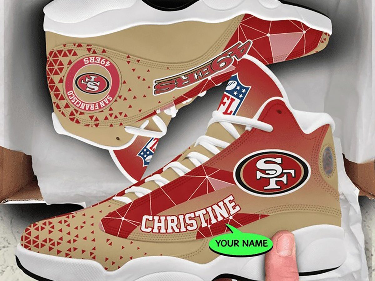 NFL San Francisco 49ers Custom Name White Grey Red Air Jordan 13 Shoes