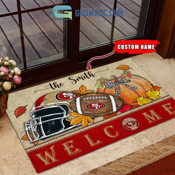 San Francisco 49ers NFL Welcome Fall Pumpkin Personalized Doormat