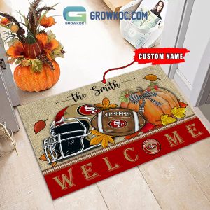 San Francisco 49ers NFL Welcome Fall Pumpkin Personalized Doormat