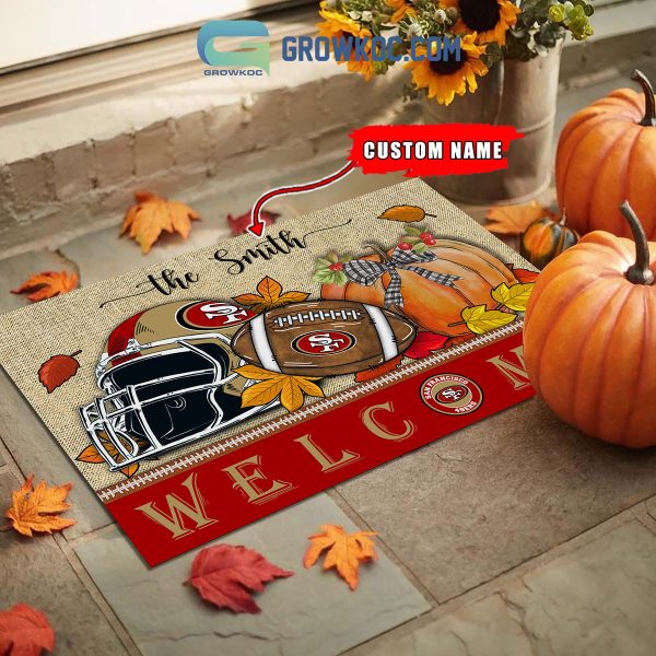 San Francisco 49ers NFL Welcome Fall Pumpkin Personalized Doormat