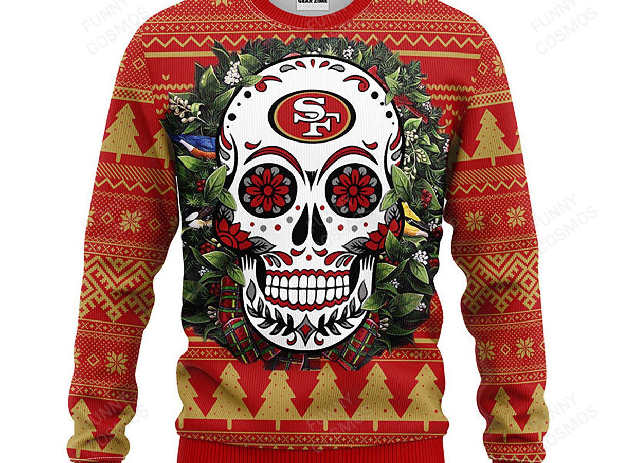 San Francisco 49ers Skull Flower Ugly Christmas Ugly Sweater - Growkoc