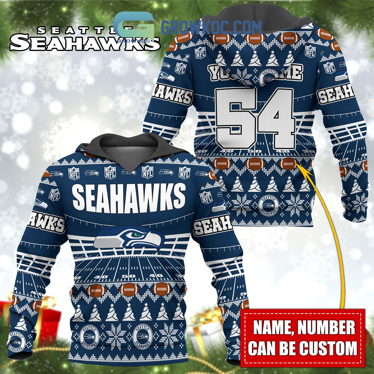 Seattle Seahawks NFL Christmas Personalized Hoodie Zipper Fleece