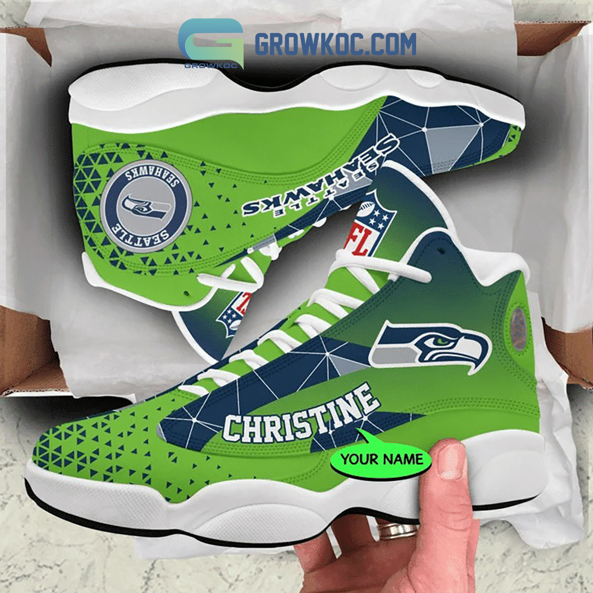Seattle Seahawks NFL Personalized Air Jordan 13 Sport Shoes - Growkoc