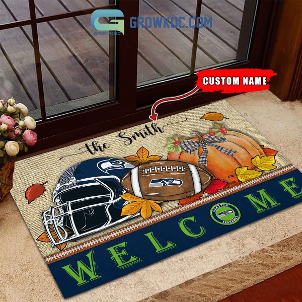 Seattle Seahawks NFL Welcome Fall Pumpkin Personalized Doormat