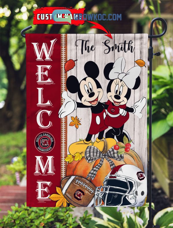 South Carolina Gamecocks NCAA Disney Mickey Minnie Welcome Fall Pumpkin Personalized House Garden Flag