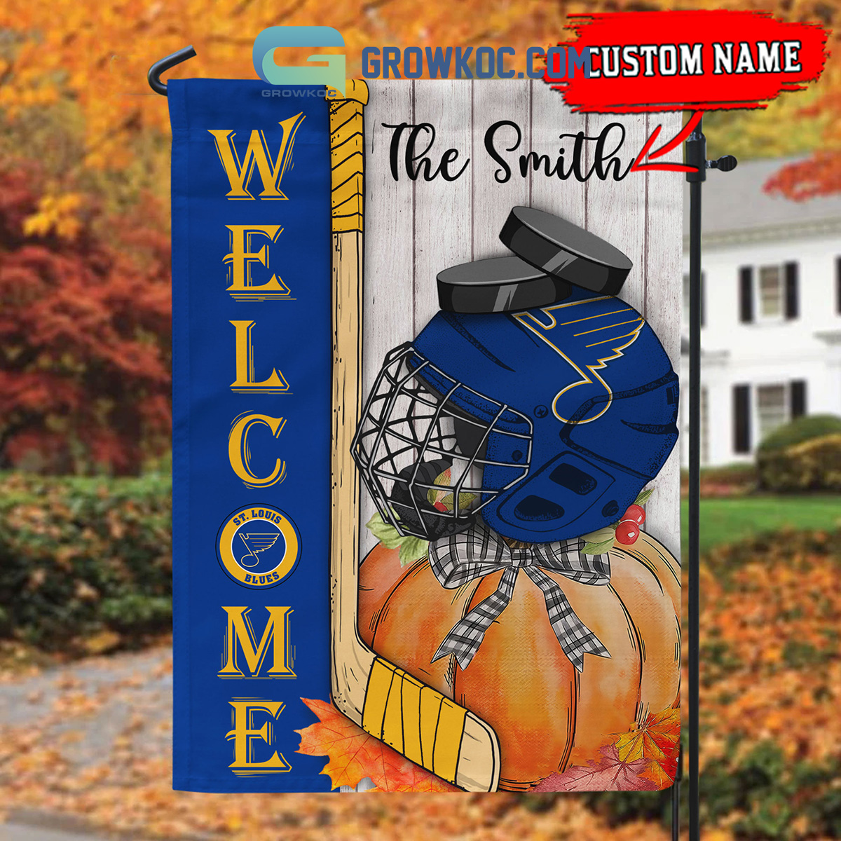 St. Louis Blues NHL Welcome Fall Pumpkin Personalized House Garden