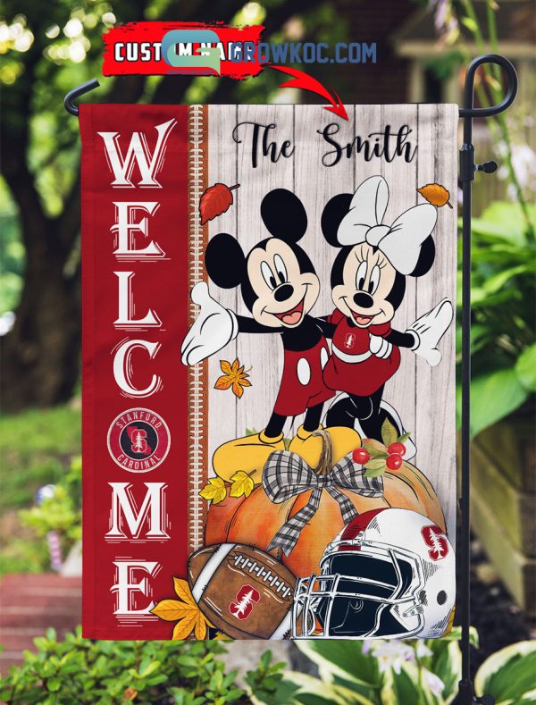 Stanford Cardinal NCAA Disney Mickey Minnie Welcome Fall Pumpkin Personalized House Garden Flag