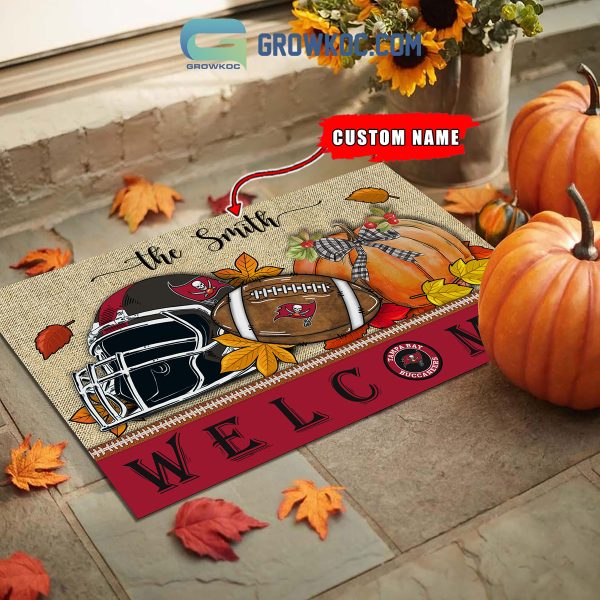 Tampa Bay Buccaneers NFL Welcome Fall Pumpkin Personalized Doormat