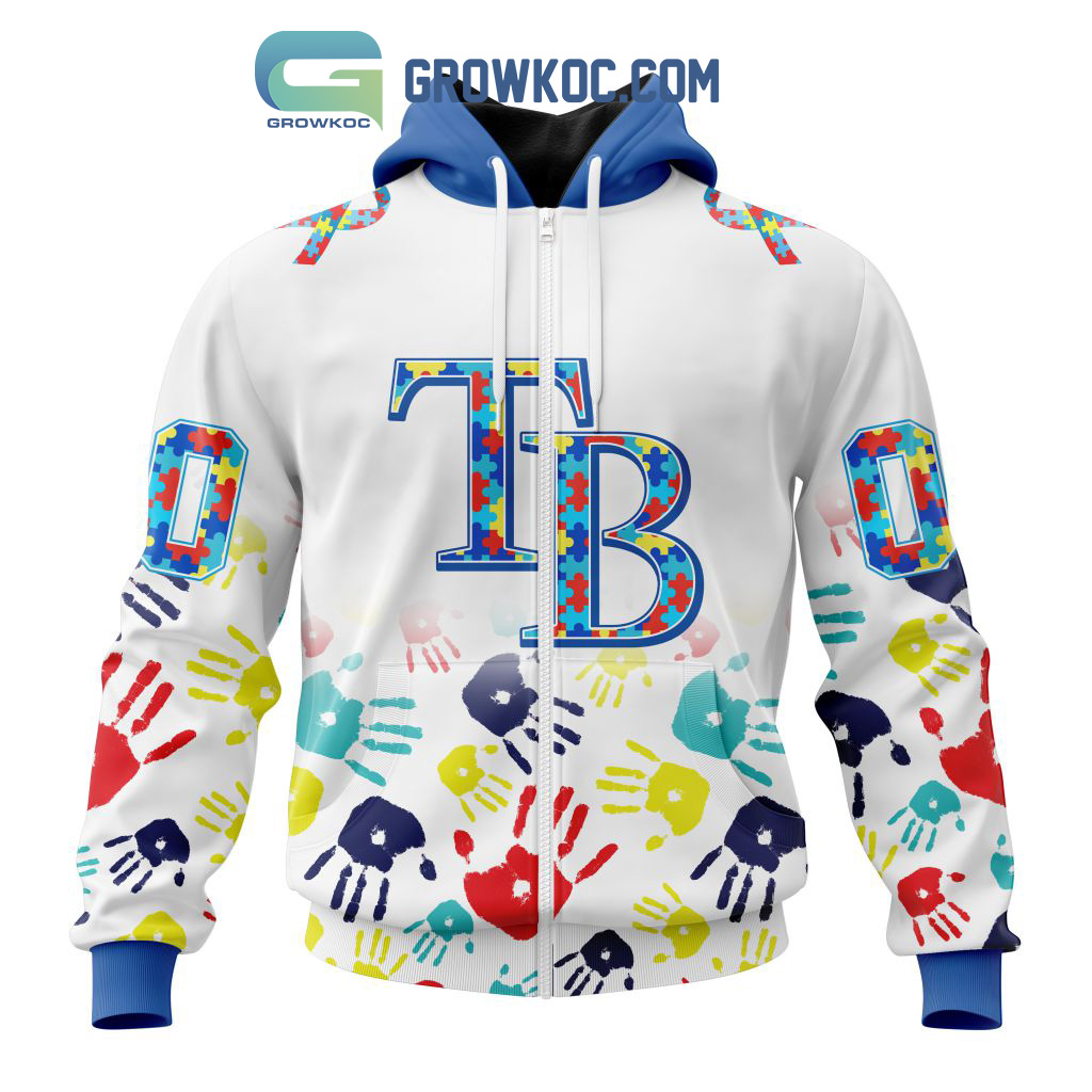 Tampa Bay Rays MLB Autism Awareness Hand Design Personalized Hoodie T Shirt  - Growkoc