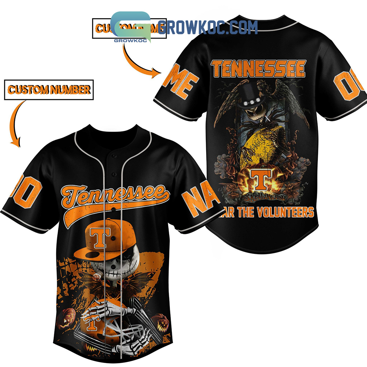 Tennessee Fear The Volunteers Jack Skellington Halloween Personalized Baseball  Jersey - Growkoc