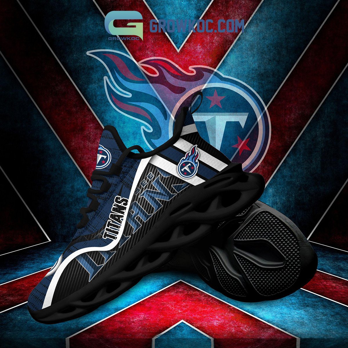 Tennessee Titans Custom Name 2023 NFL Max Soul Shoes For Men And Women