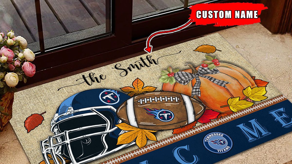 Tennessee Titans NFL Welcome Fall Pumpkin Personalized Doormat - Growkoc